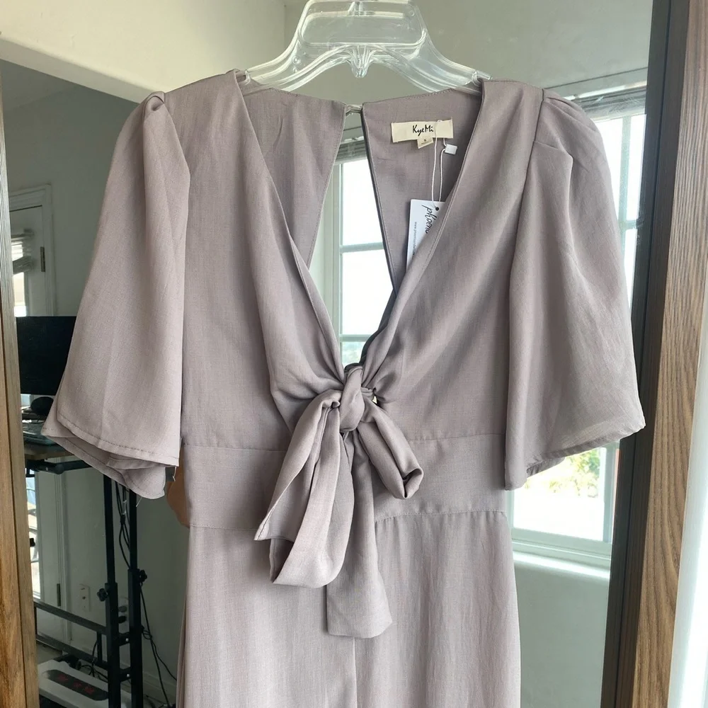 NWT Taupe Front Bow Back Cutout Maxi Dress